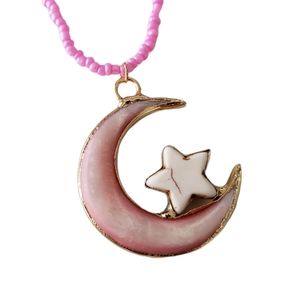 LAST ONE! Polished shell and howlite crescent moon necklace